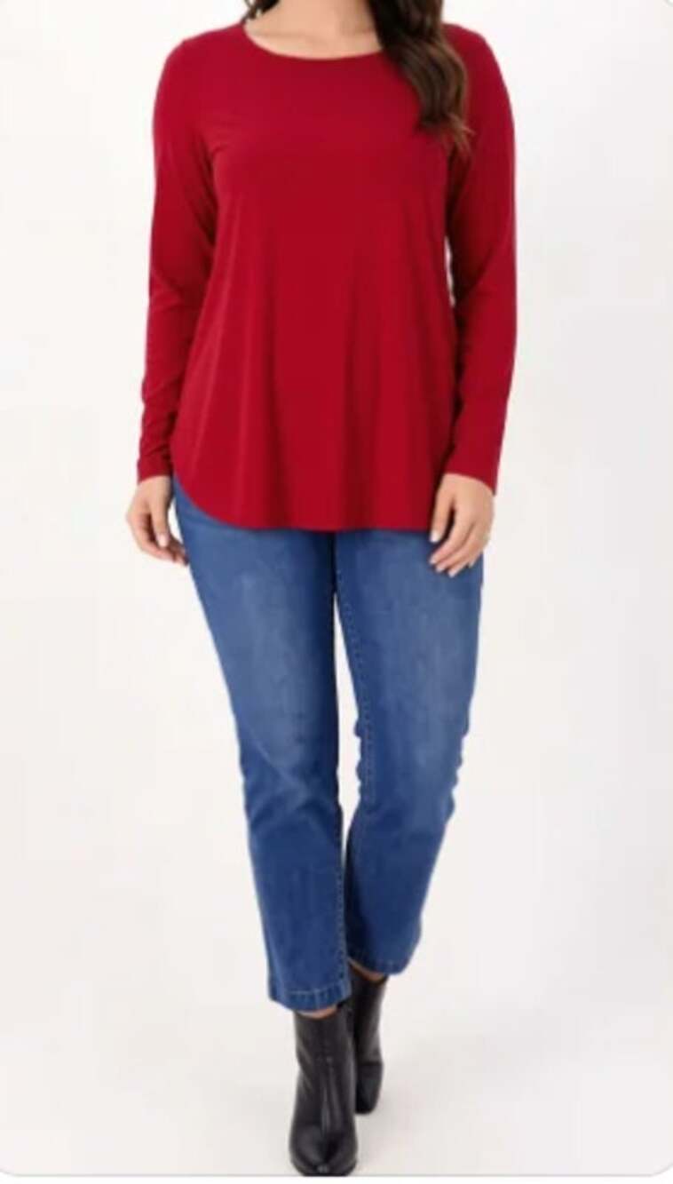 Susan Graver Modern Essential Knit V-Neck Tunic Blouse, Red, Size 1X